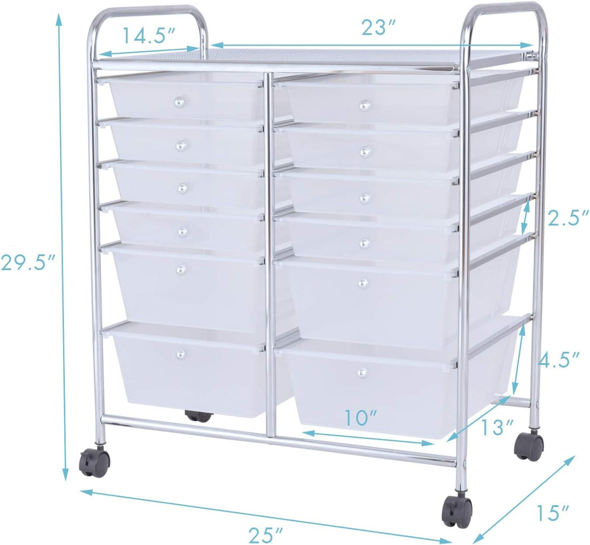 GOFLAME 12-Drawer Rolling Storage Cart, Multipurpose Organizer Cart with 2 Sizes Plastic Drawers