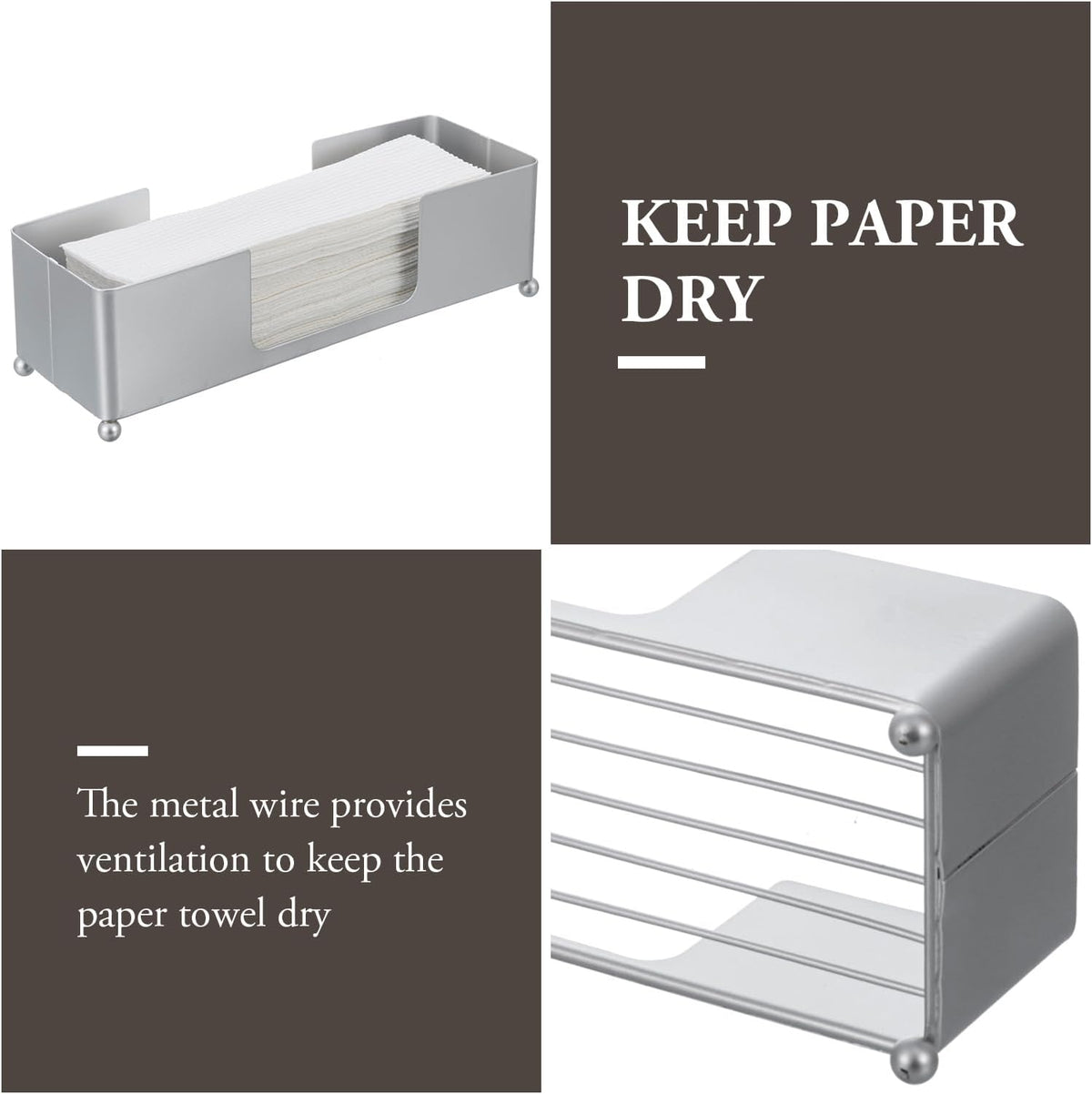 MyGift Paper Towel Holder, Modern Silver Tone Metal Tabletop Paper Dispenser, Commercial Folded