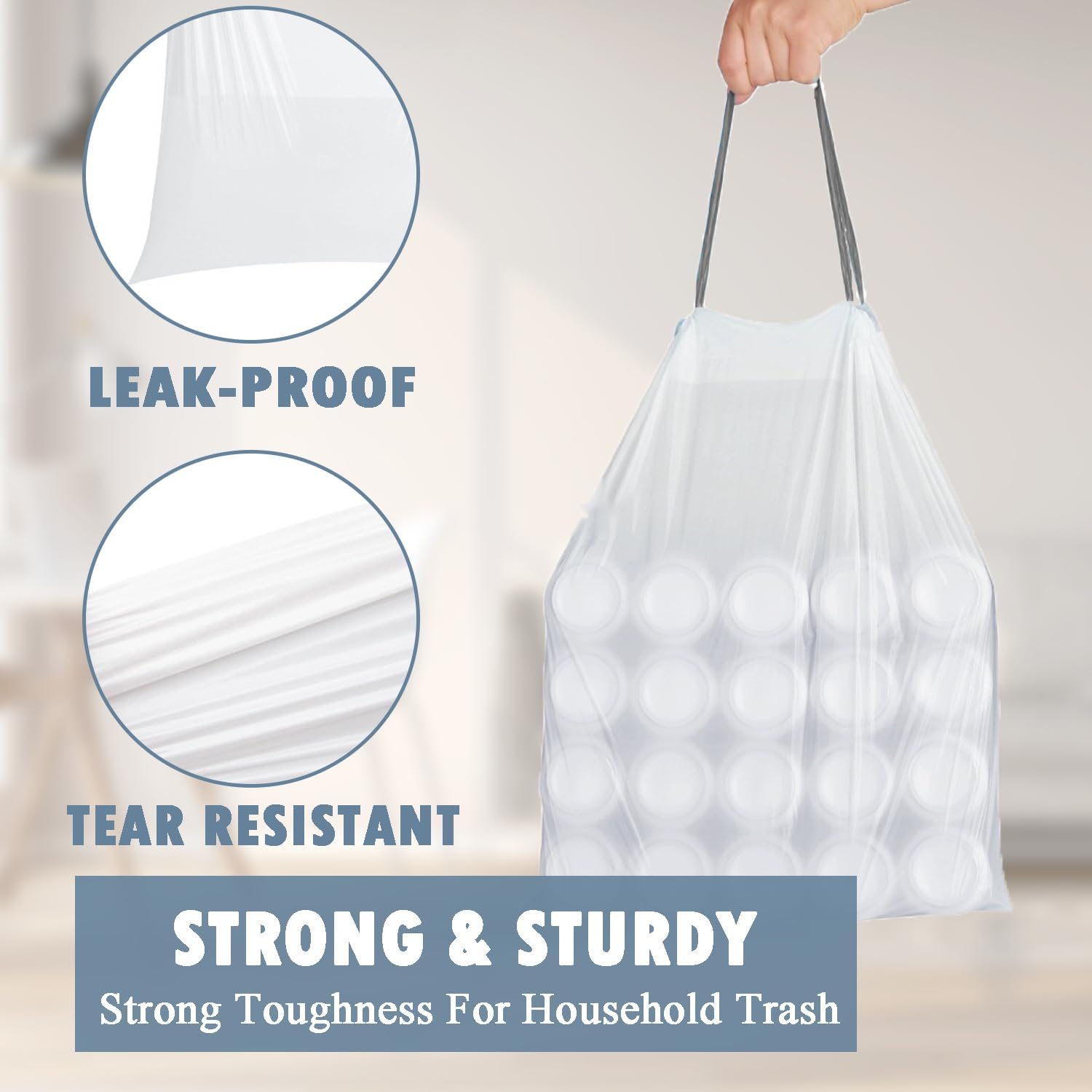 Small Trash Bags 4 Gallon - 57 Count Drawstring 4 Gallon Trash Bag, Pre-separated Small Garbage
