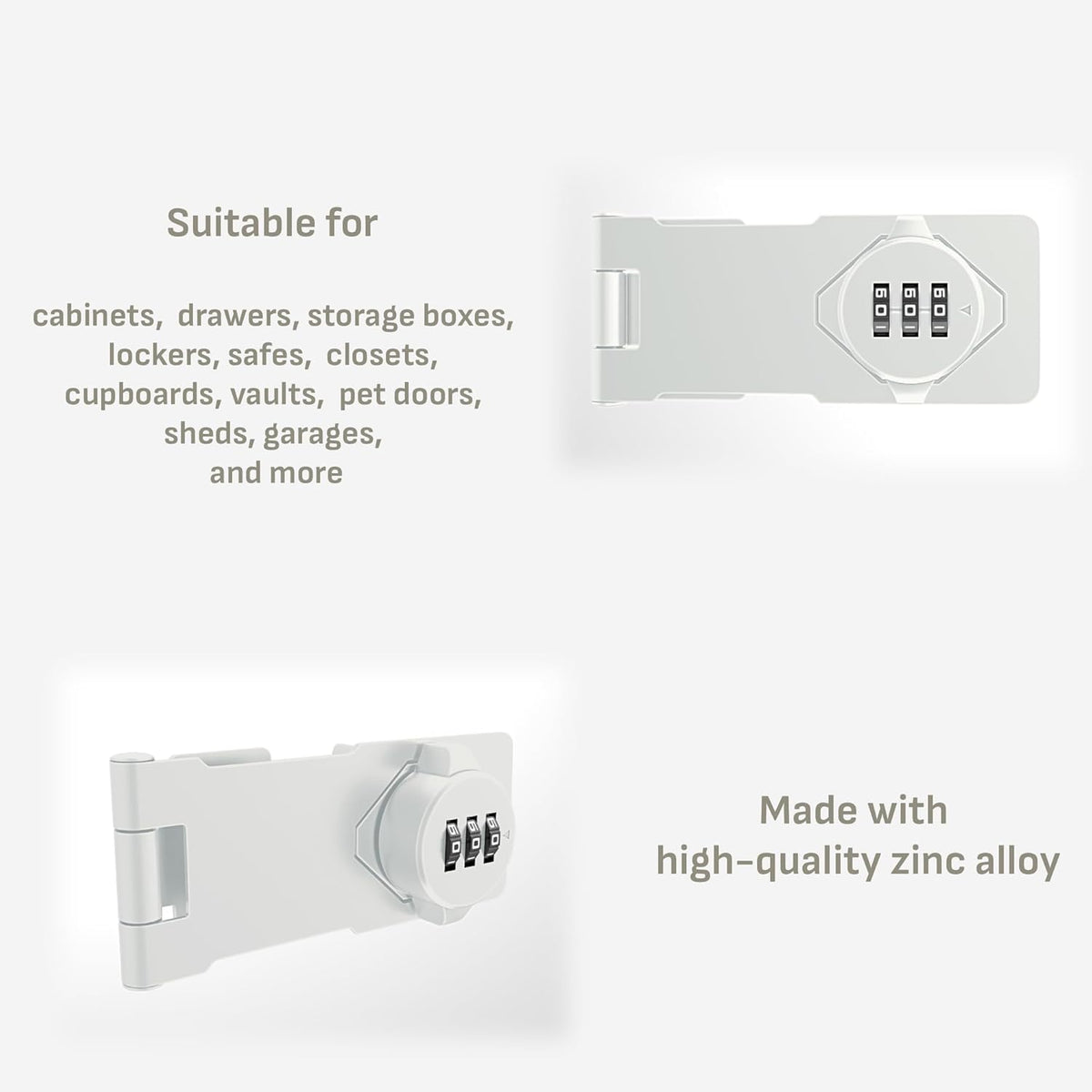 Keyless Combination Lock –3-Digit Combination Lock for Cabinet Doors – Twist Knob Hasp Latch Lock