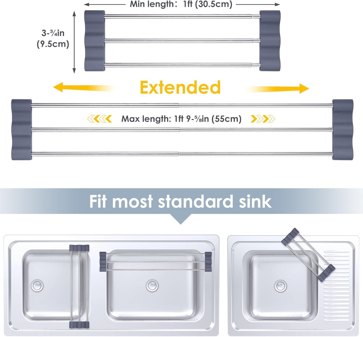 Tomorotec Adjustable Over-The-Sink Kitchen Rack for Dishcloths, Sponges, Bottles and Brushes