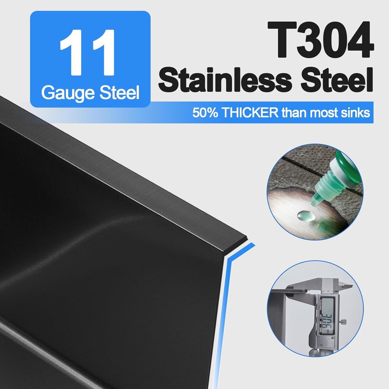 25x18x9 Inch Drop in Kitchen Sink, Handmade 304 Black Stainless Steel Single Bowl, Topmount with 2