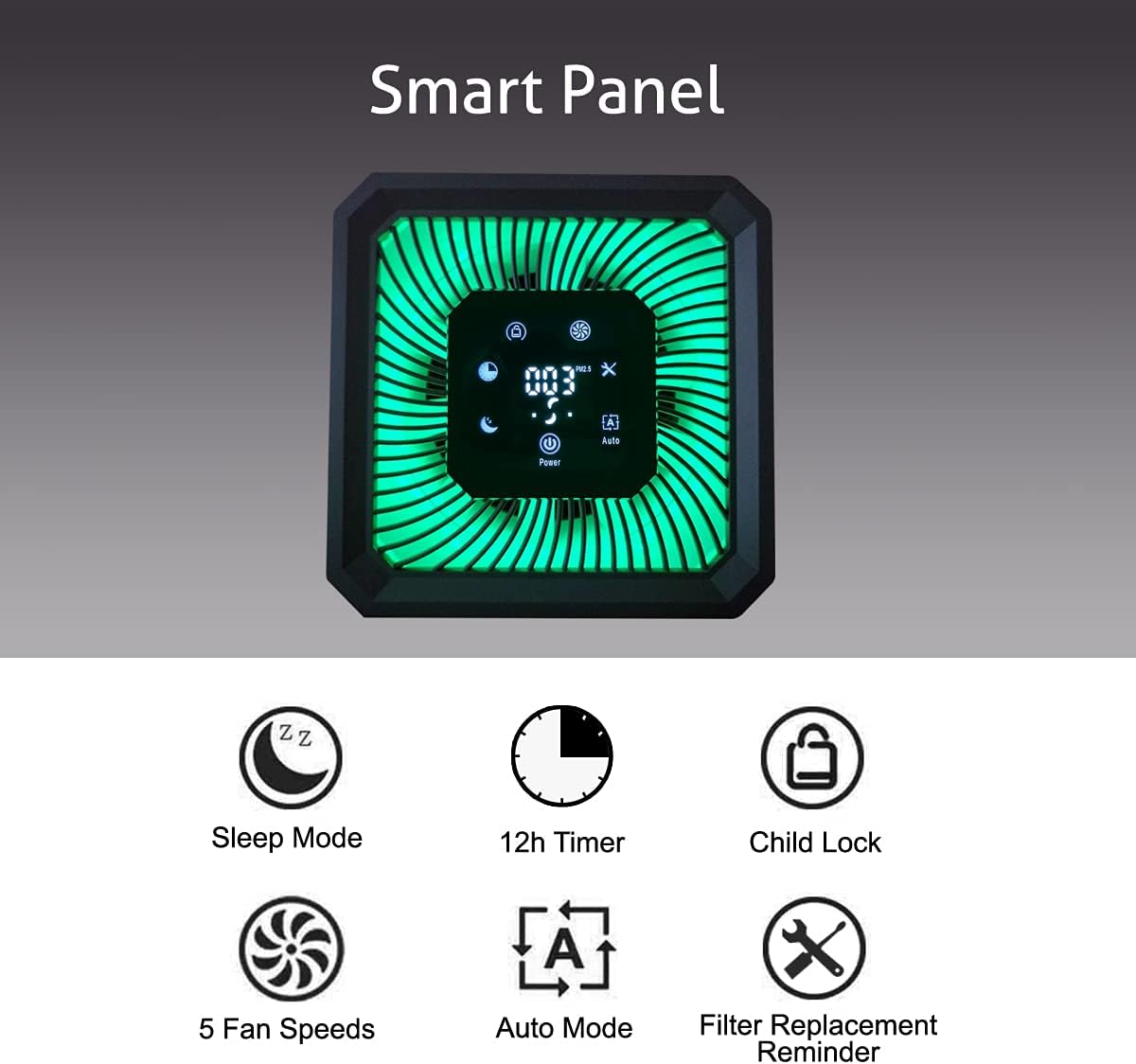 Home Air Purifier for Bedroom Baby Room Living Room Kitchen and Office, Quiet Air Cleaner with H13