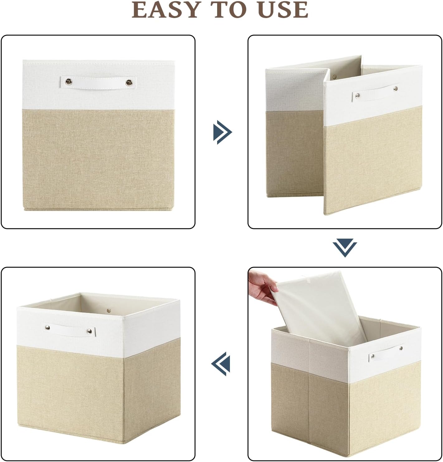 13 x 13 Inch Fine Linen Storage Bins with Handles，Fabric Cube Boxs，Collapsible Basket Organizers