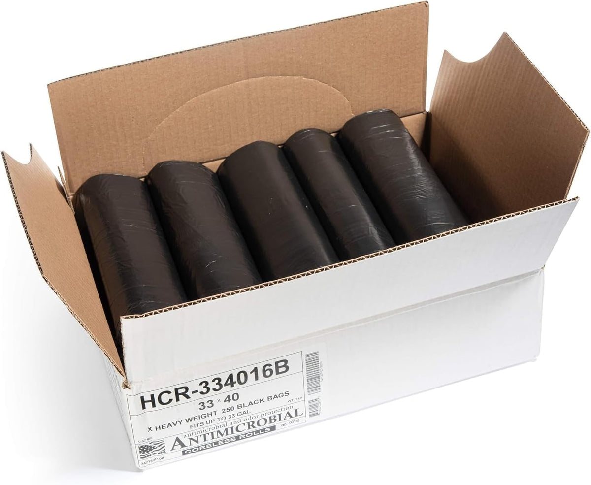 Aluf Plastics High Density Trash Bags, 33 Gallon, 250 Count, 16 Micron (eq), 33" x 40", Black, for