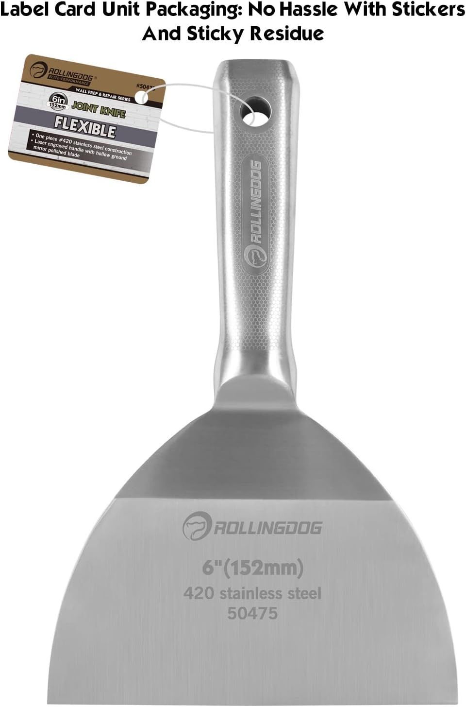 ROLLINGDOG 6 inch Putty Knife - 420 Stainless Steel Spackle Knife Drywall Knife One Piece Mirror