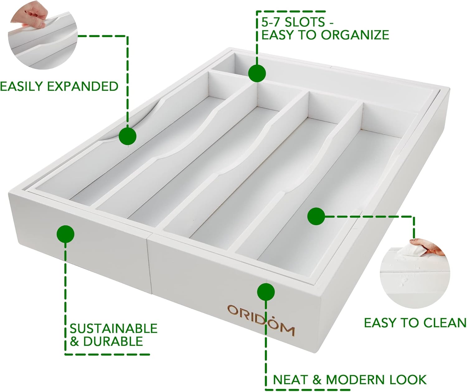 Expandable Bamboo Kitchen Drawer Organizer for Cutlery and Utensils, Adjustable Bamboo Wood Cutlery