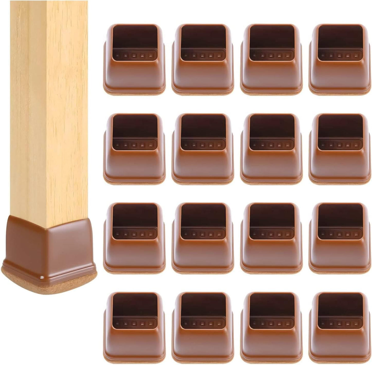 Ezprotekt 24 Pcs Square Chair Leg Floor Protectors with Felt, Silicone Felt Furniture Pads Cups for