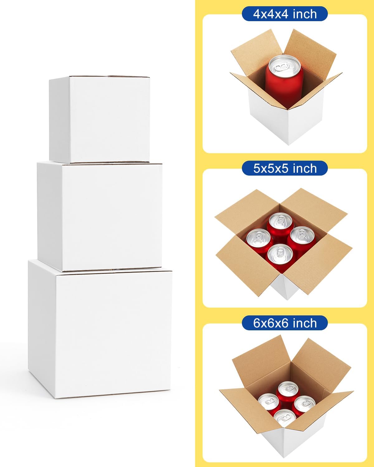 Assorted-Sizes-Shipping-Boxes-45-Pack: 4x4x4 & 5x5x5 & 6x6x6 Small-Shipping-Boxes-Mailers, White