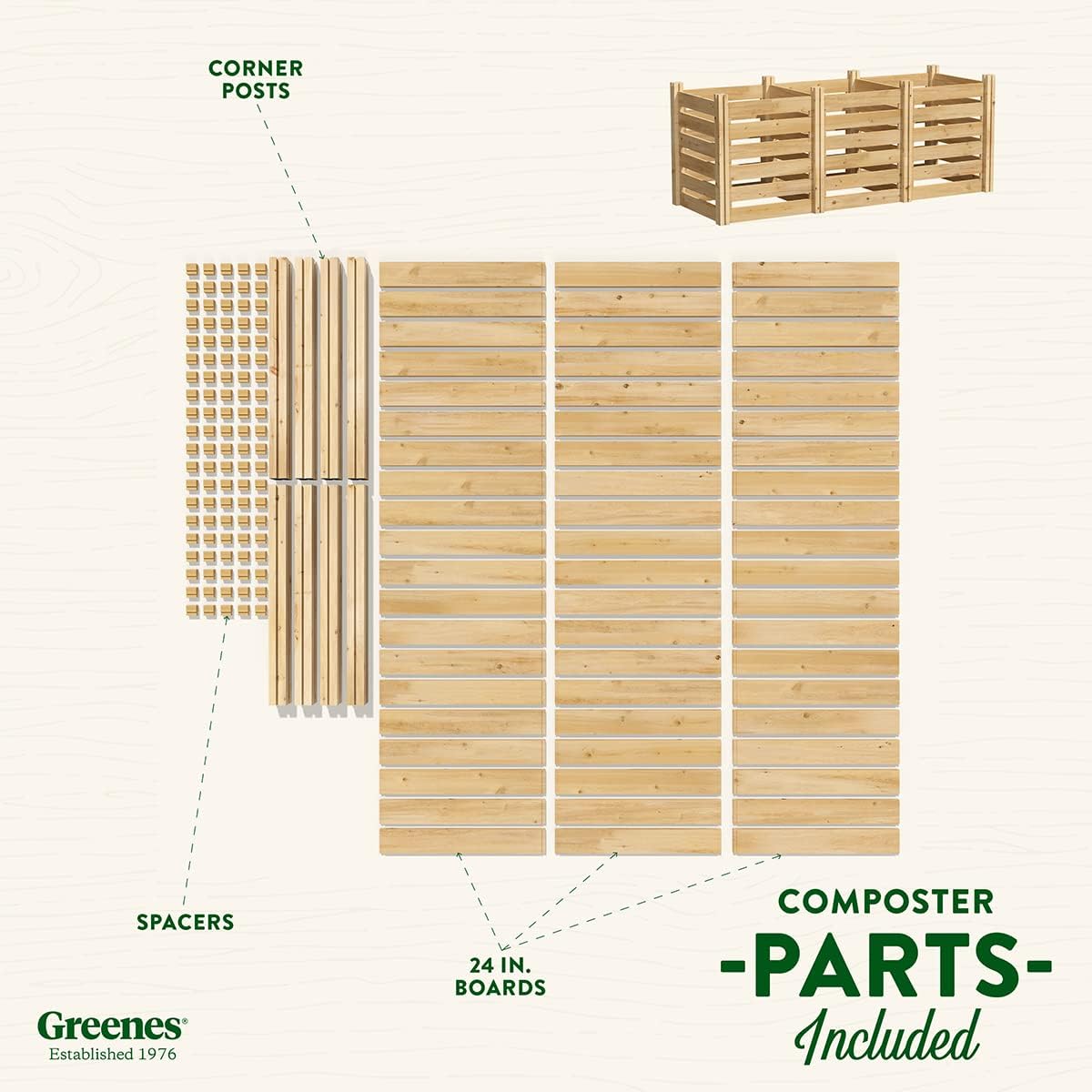Greenes Fence Cedar Wood Composter, 24" W x 72" L x 31" H / 231.9 Gallons - Made in USA with North