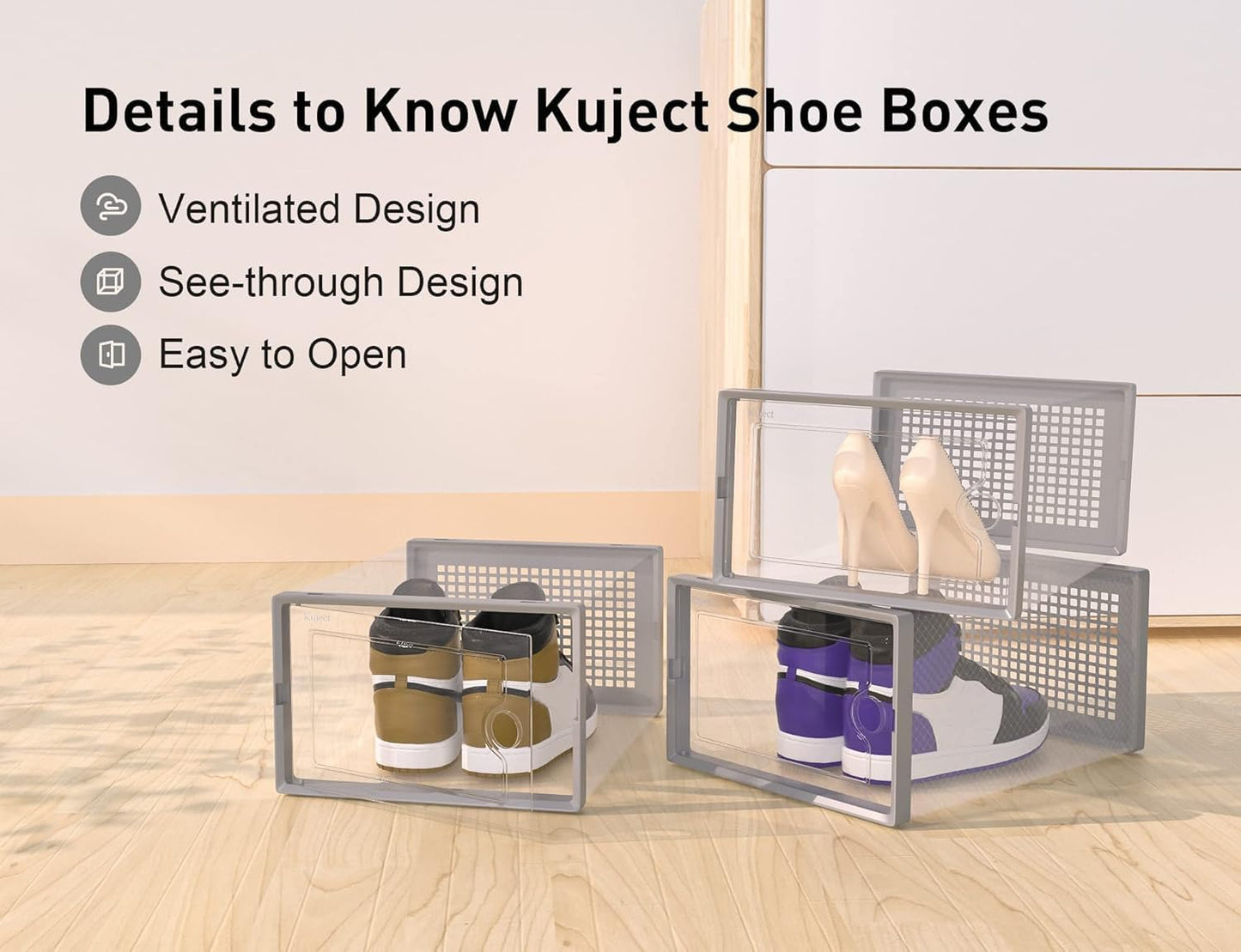Kuject X-Large Shoe Storage Boxes Organizers Clear Plastic Stackable 12 Pack, Shoe Rack & Holder