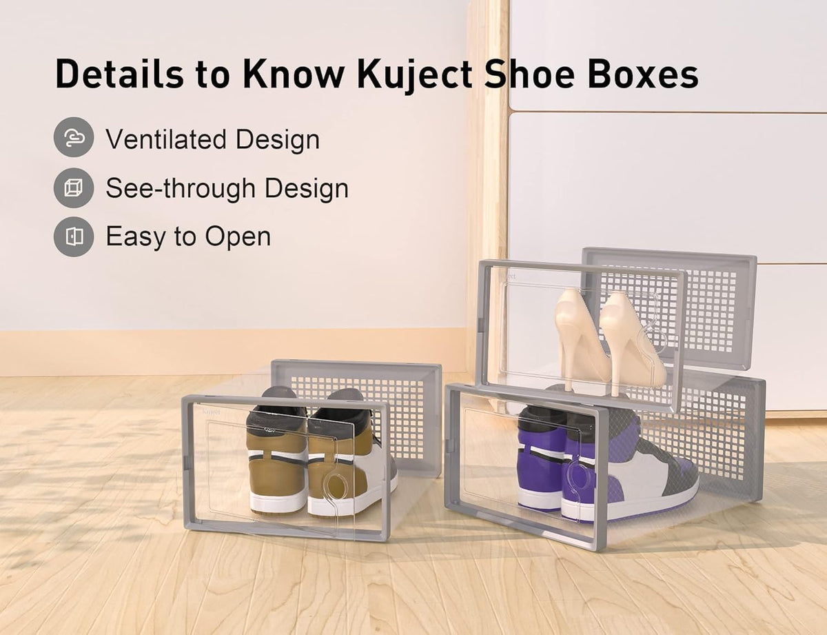 Kuject X-Large Shoe Storage Boxes Organizers Clear Plastic Stackable 12 Pack, Shoe Rack & Holder
