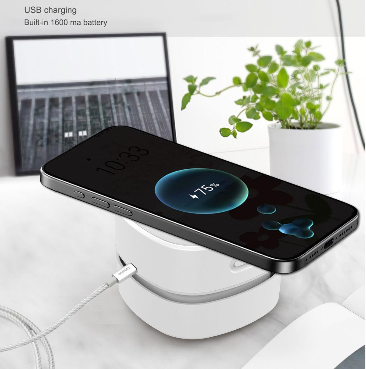 ODISTAR Desk Vacuum Cleaner with Wireless Charger, Mini Table dust Sweeper Energy Saving,Endurance