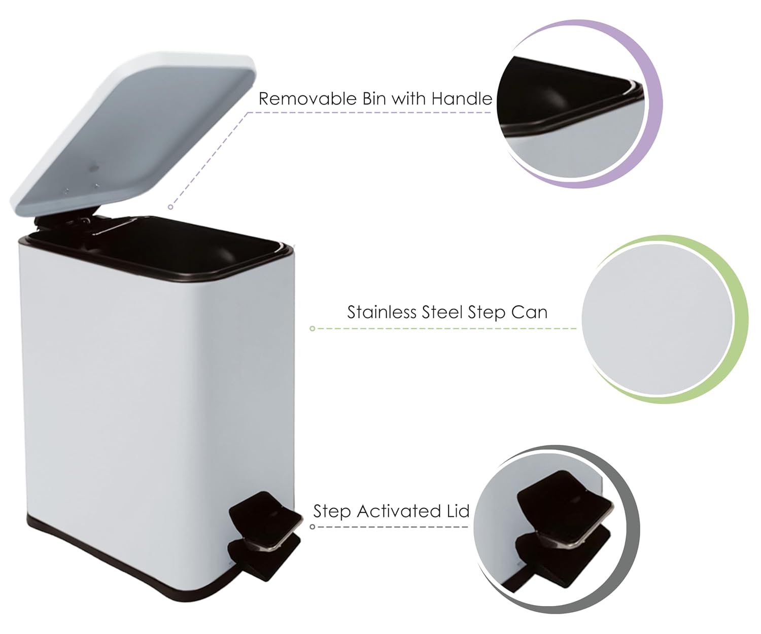 Stainless Steel Small Trash Can with Lid & Step Pedal - 6 Liters/1.6 Gallon Soft Close Garbage Can