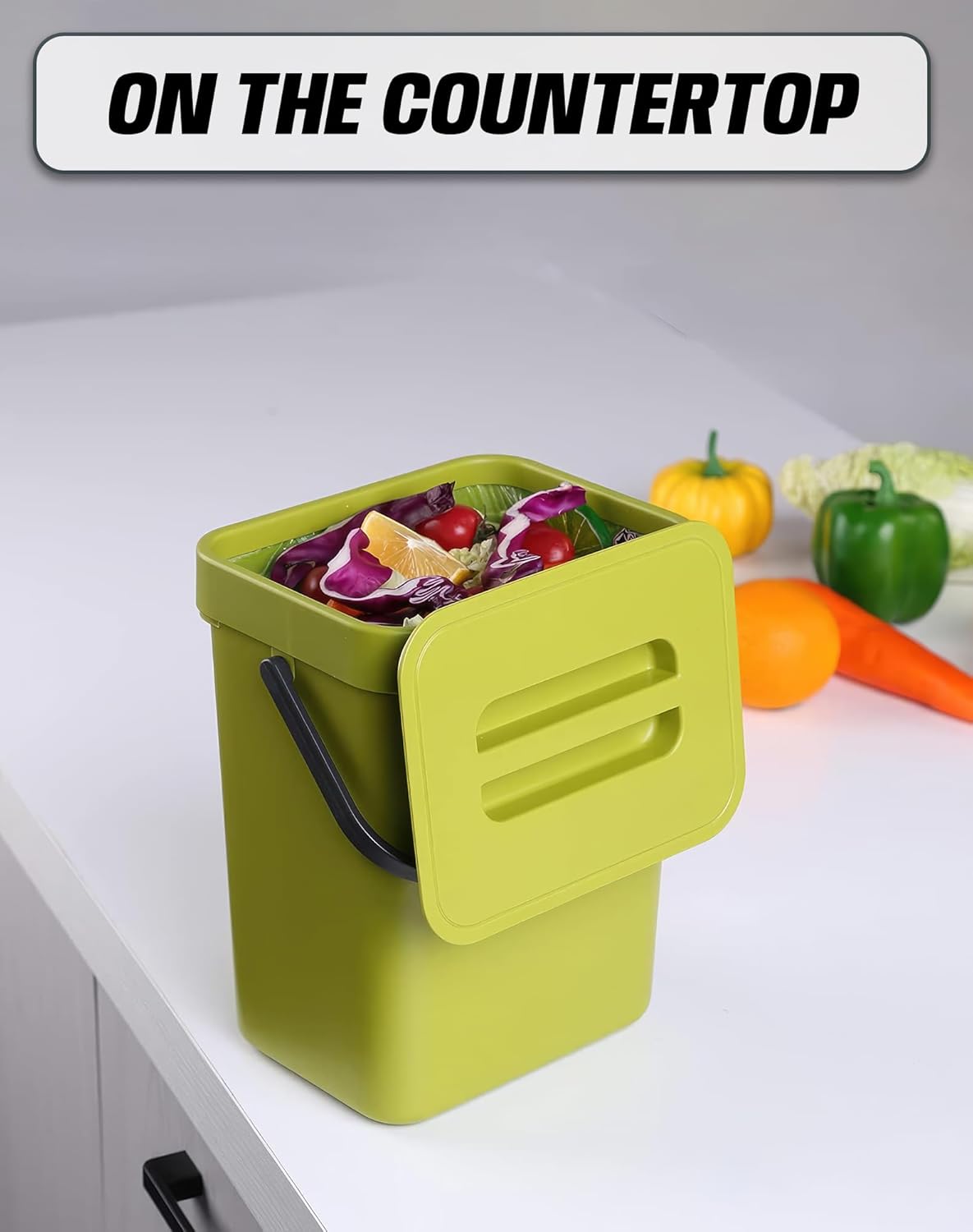 Compost Bin for Kitchen Countertop 5L/1.3 Gal Hanging Small Trash Can with Lid, Kichen Under Sink