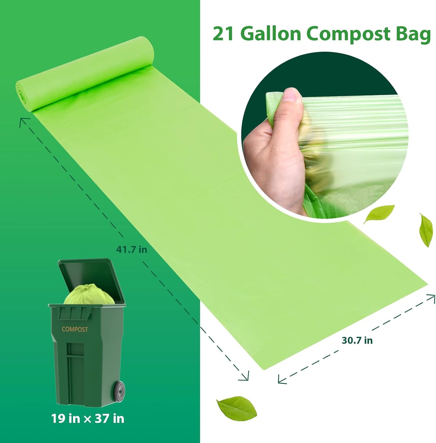 GreFusion Compostable Trash Bags 21 gallon,20 Count,Extra Thick 1.28 Mills,Fits13-25 gallon trash