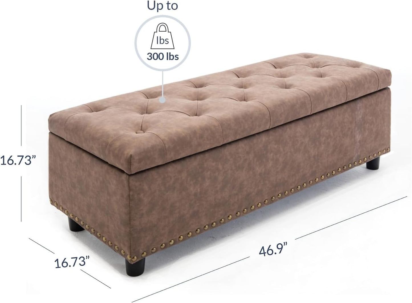BELLEZE 47" Storage Ottoman, Storage Bench with Safety Close Hinge, Faux Leather Button-Tufted