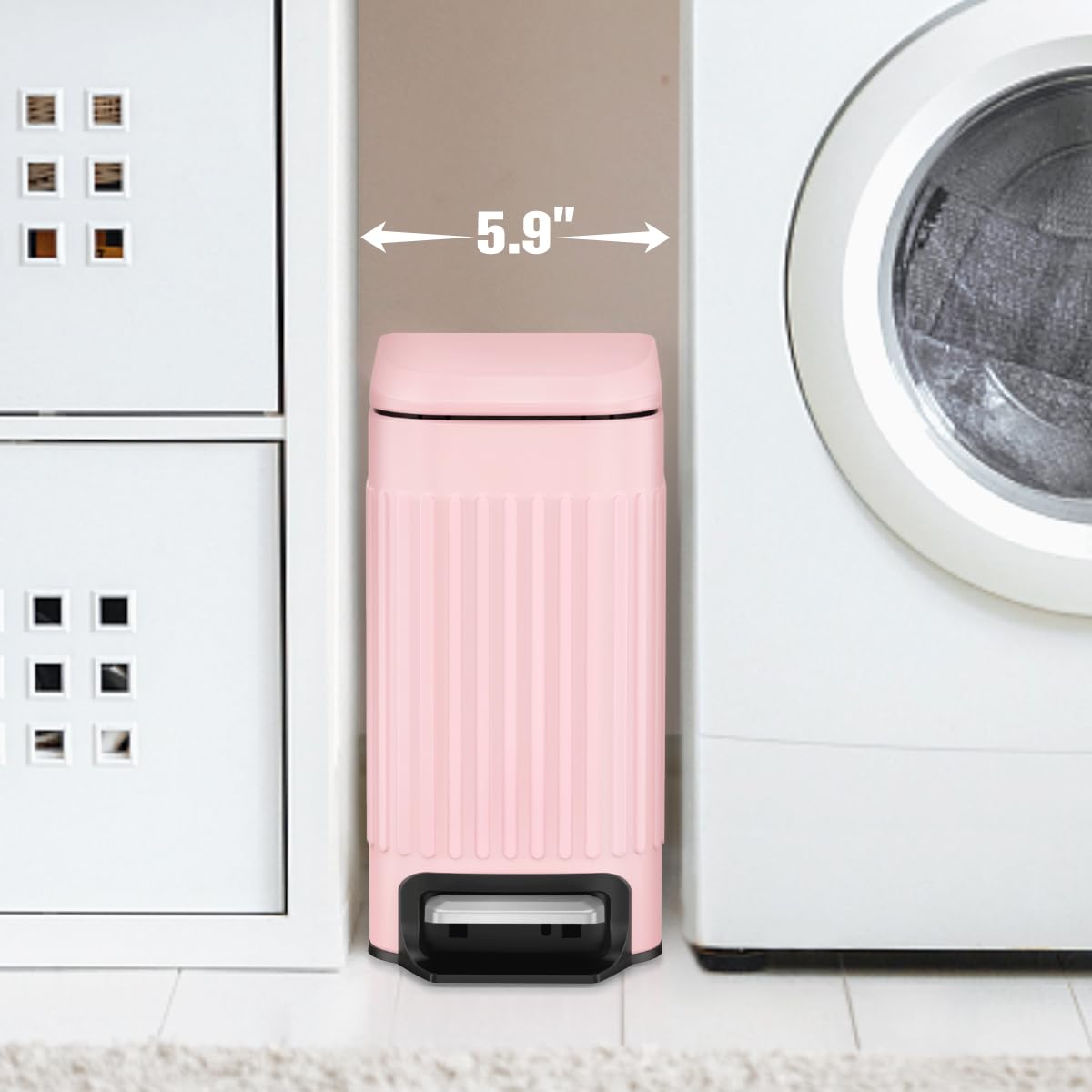 TrashAid Pink Bathroom Trash Can, 1.6 Gallon Stainless Steel Small Garbage Can with Lid, Step
