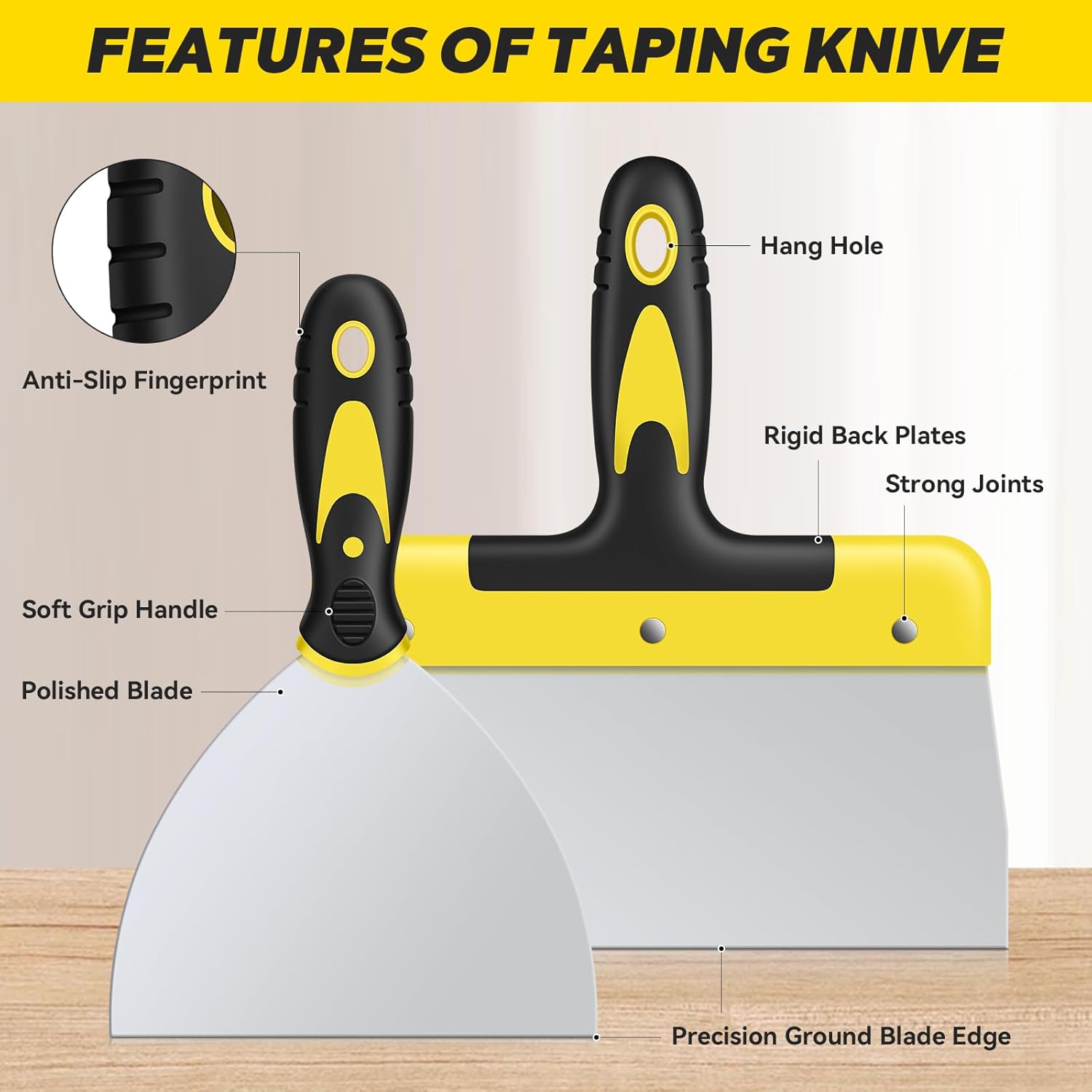 DEKEones Putty Knife Set, 4PCS Stainless Steel Scraper Paint Tool with Comfortable Grip for Drywall