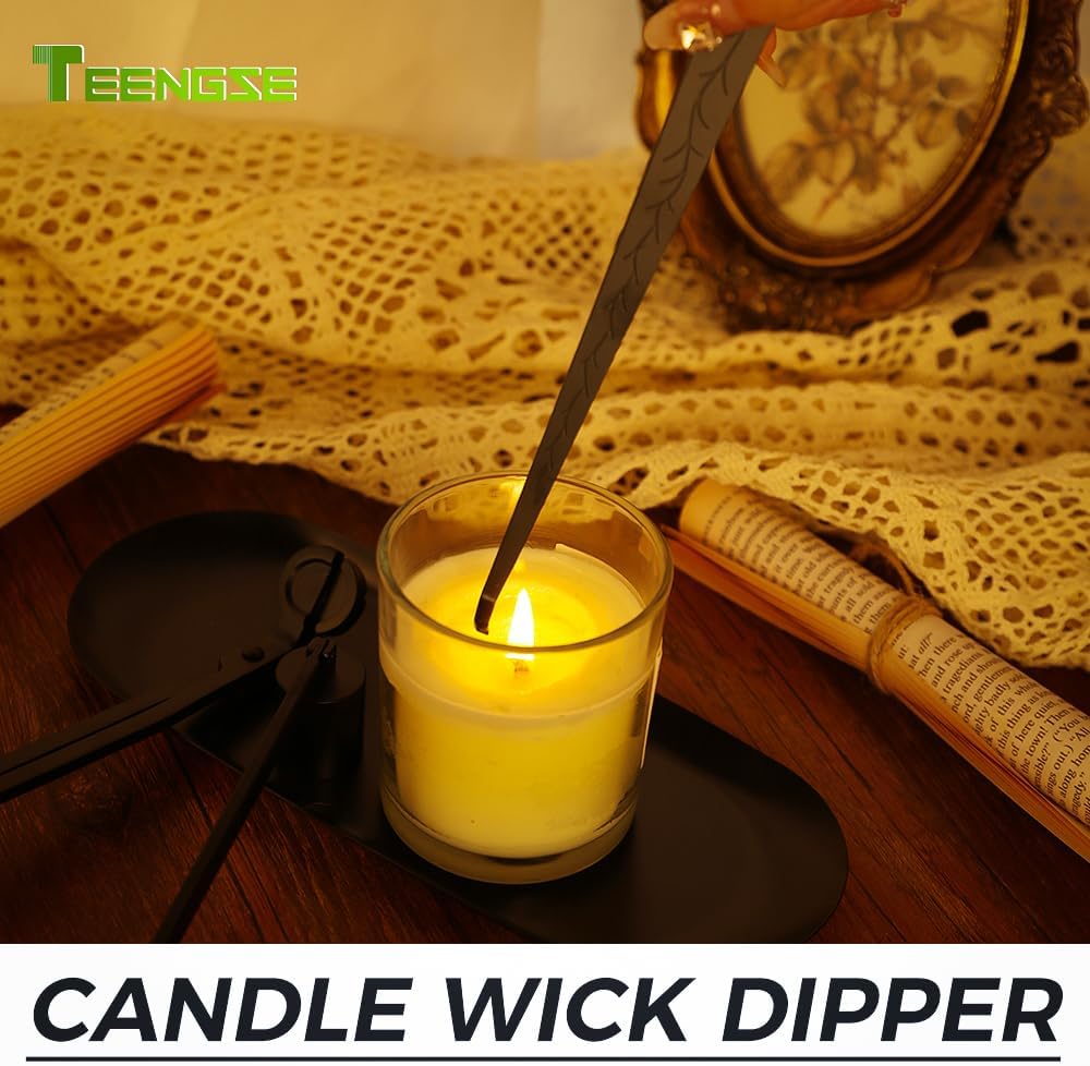 4 in 1 Candle Accessory Set with Storage Tray Plate, Candle Wick Trimmer, Candle Wick Snuffer