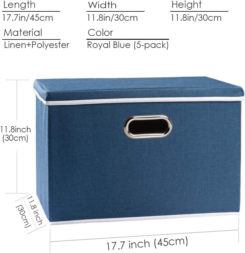 PRANDOM Large Collapsible Storage Bins with Lids [5-Pack] Fabric Foldable Storage Boxes Organizer