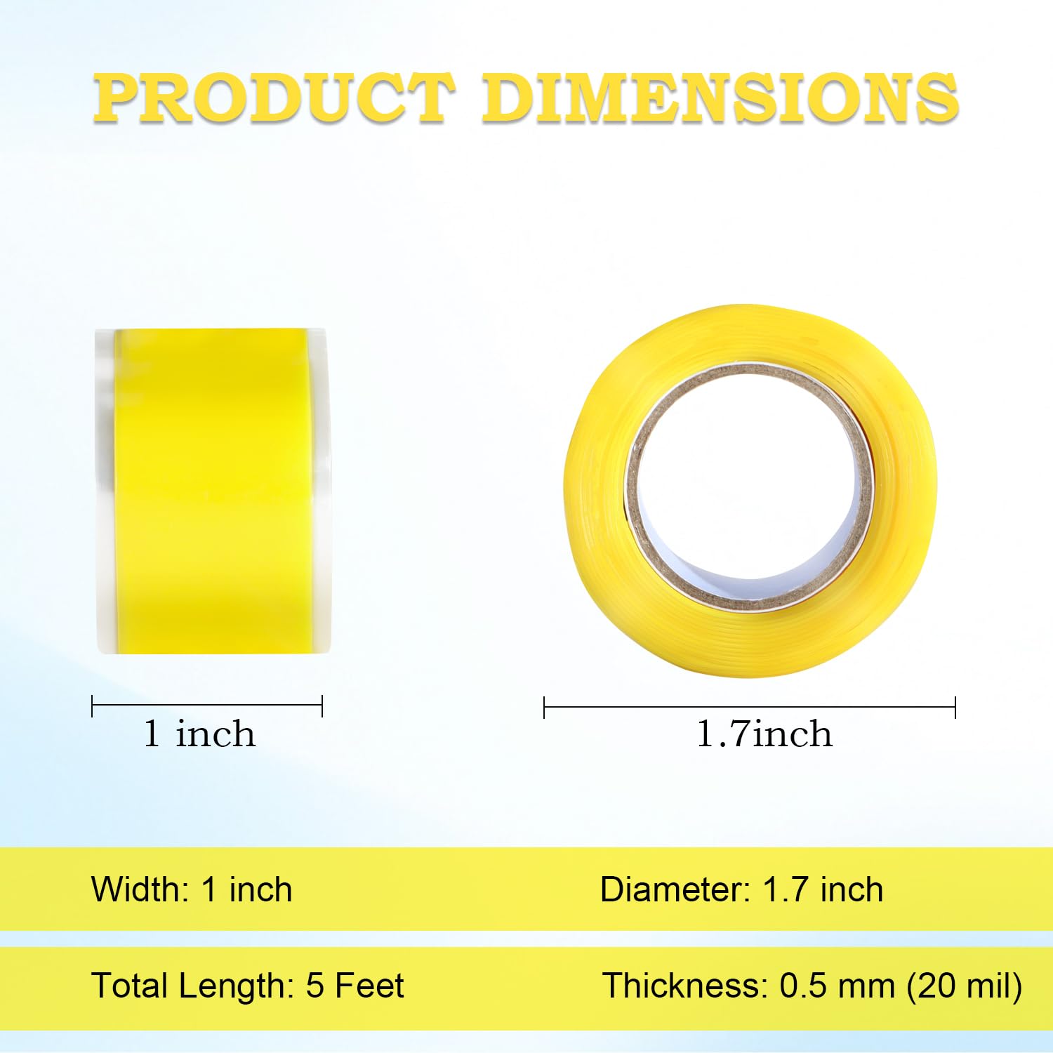 Self Fusing Silicone Tape 1 in x 5' Yellow Waterproof Rubber Leak Proof Sealing Rubber