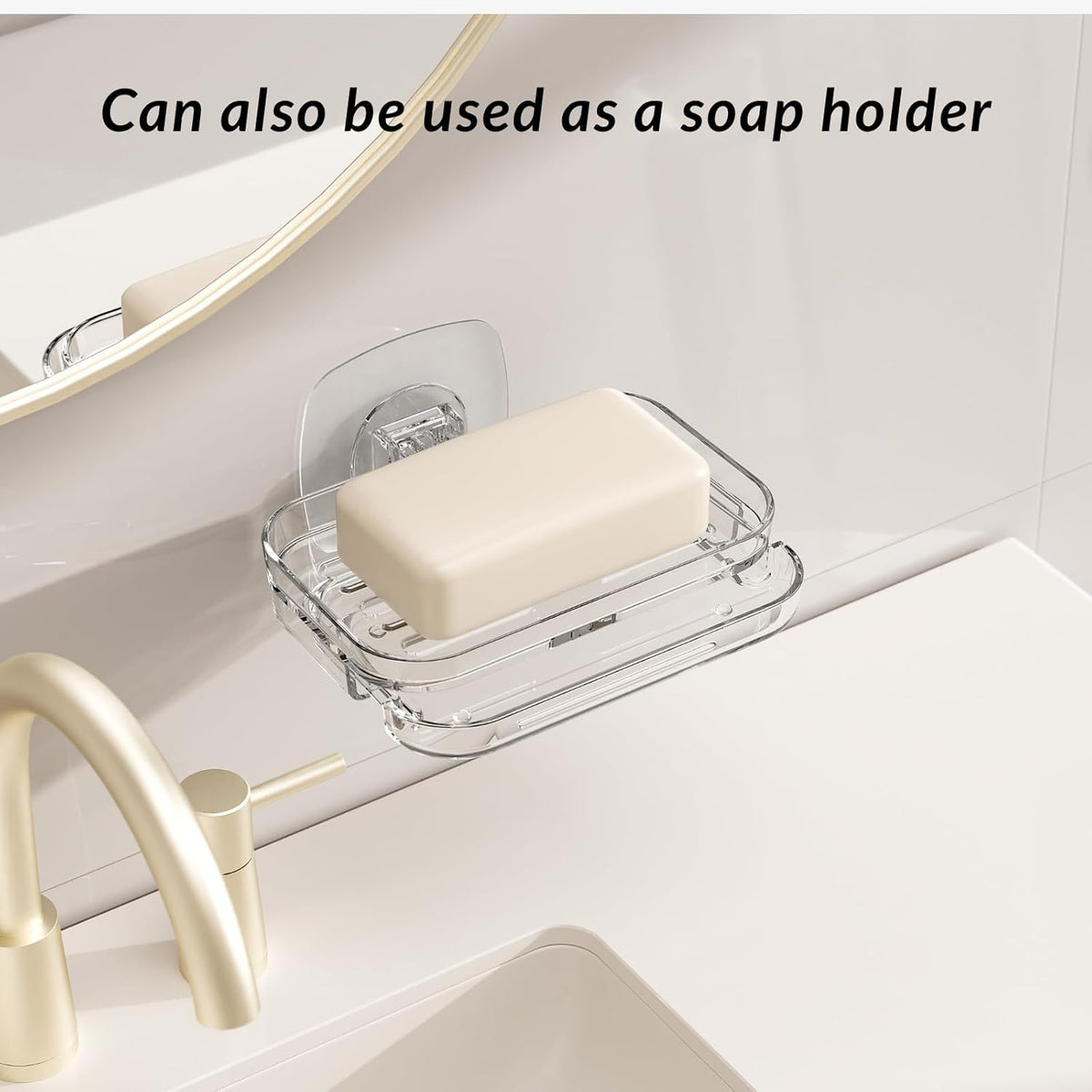 Toro Adhesive Sponge Holder for Kitchen Sink with Drain Tray, Clear PET Wall-Mounted Sponge Caddy