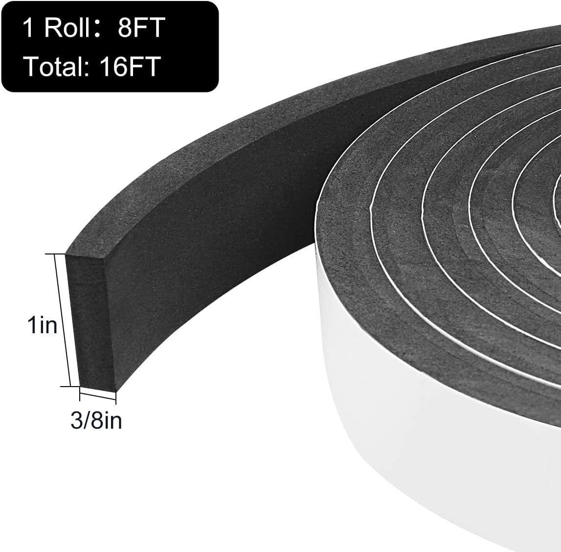 2 Rolls Weather Stripping Door Seal, 1''W x 3/8'' T Foam Tape Single Sided, Adhesive Closed Cell