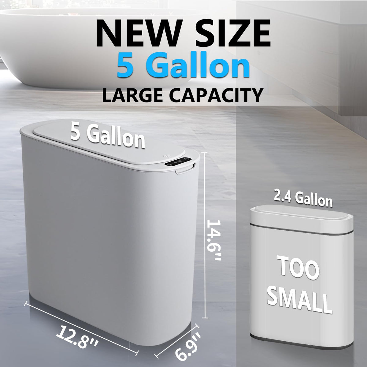 5 Gallon Motion Senor Bathroom Trash Can with Lid, Automatic Garbage Can Touchless, Smart Plastic