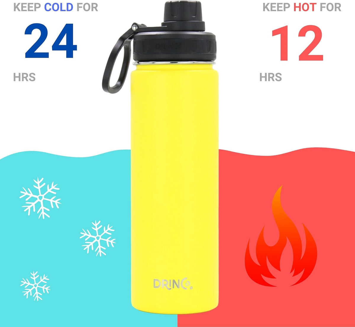 DRINCO Stainless Steel Water Bottle Spout Lid Vacuum Insulated Double Wall Water Bottle Wide Mouth