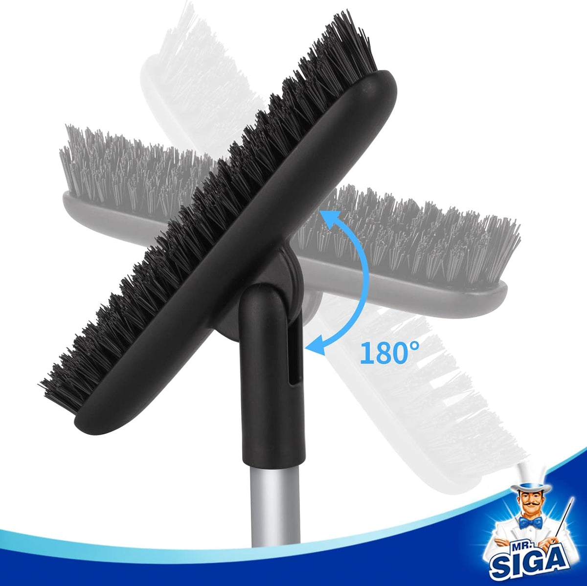 MR.SIGA Heavy Duty Grout Scrub Brush with Long Handle, Shower Floor Scrubber for Cleaning, Tile