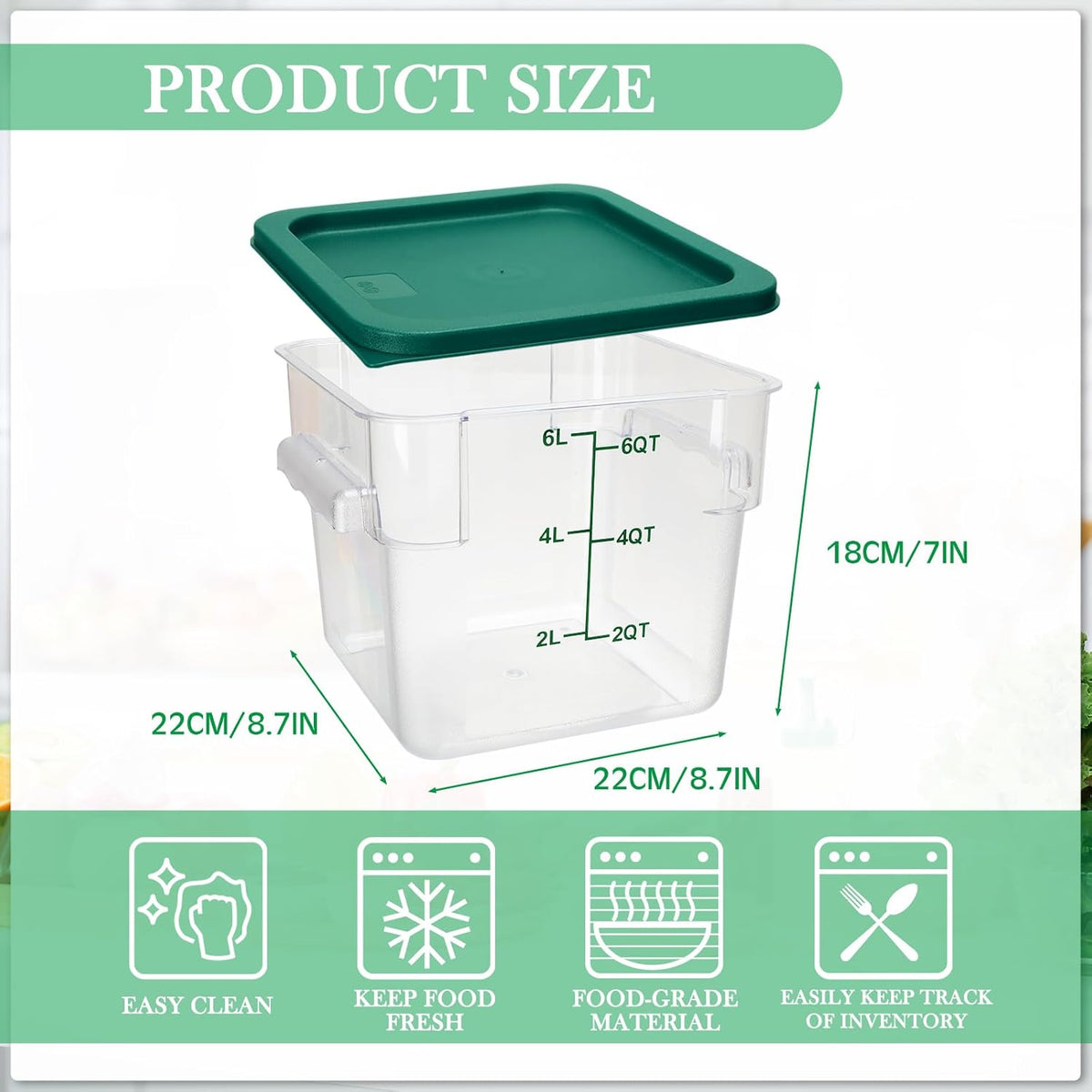 Lallisa 8 Pack 6 Qt Commercial Food Storage Containers with Lids Square Food Storage Container