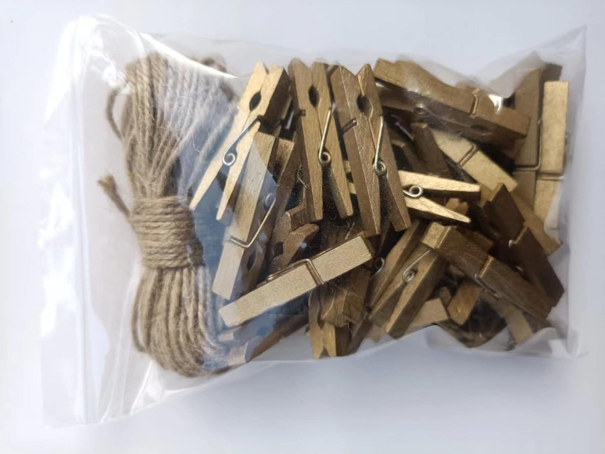 1.9 in Gold Clothespins Art Hanging Kit Kids Artwork Picture Party Xmas Decor Clothing Clamps with