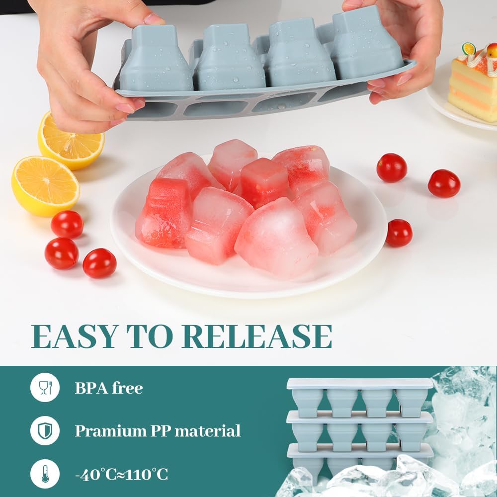 Foldable Ice Cube Trays, 2 Pack Folding Ice Cubes Maker Molds with Lid for Freezer, Easy-Release