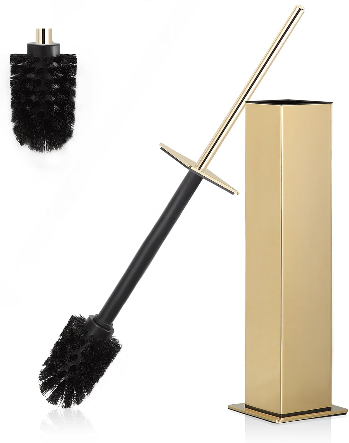BVL Toilet Brush and Holder Set Gold Stainless Steel 304 Square Freestanding Toilet Brush for