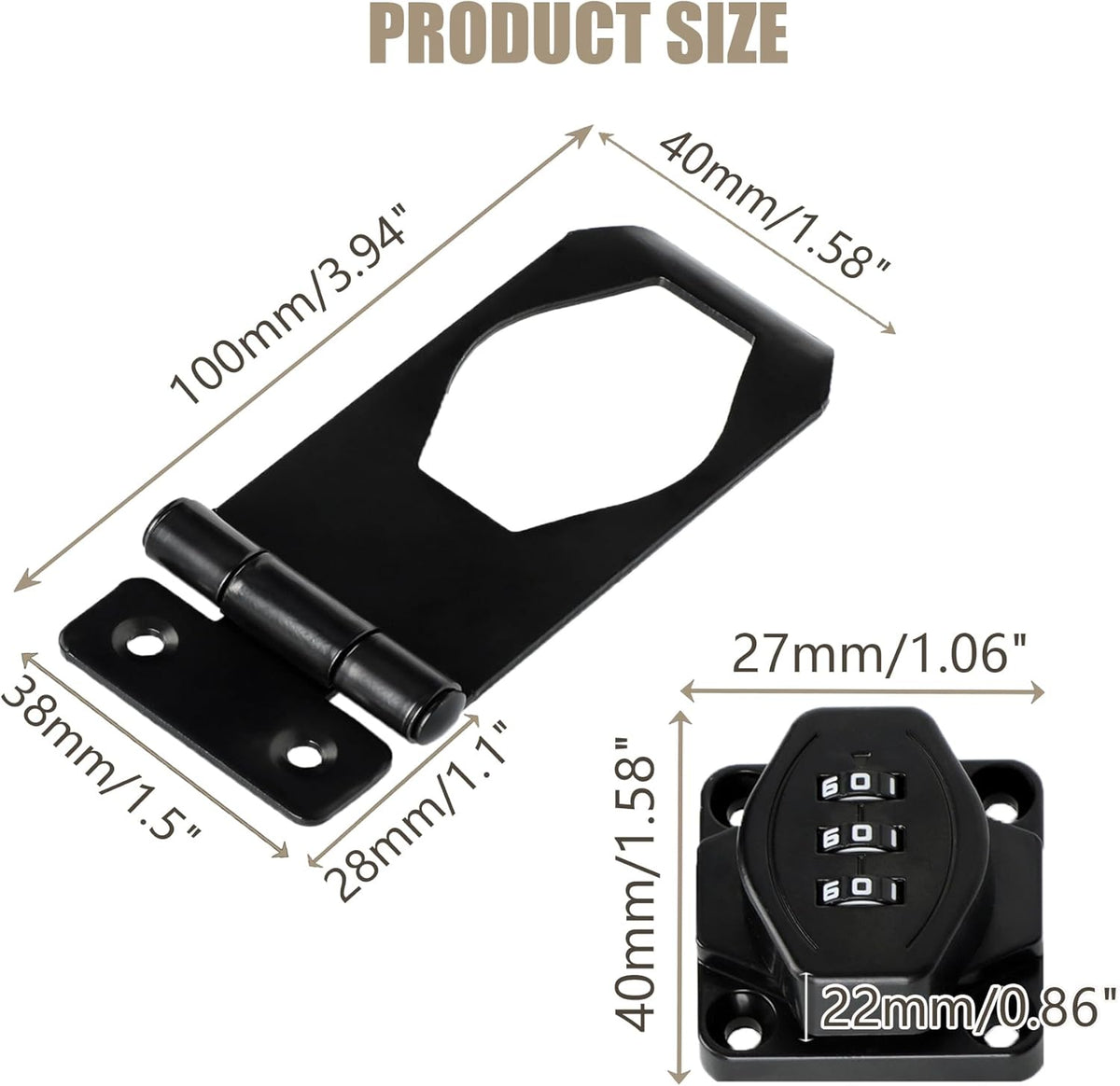 Password Rotary Hasp Locks, Digit Combination Lock Door Security Slide Latch Door Lock for Drawers