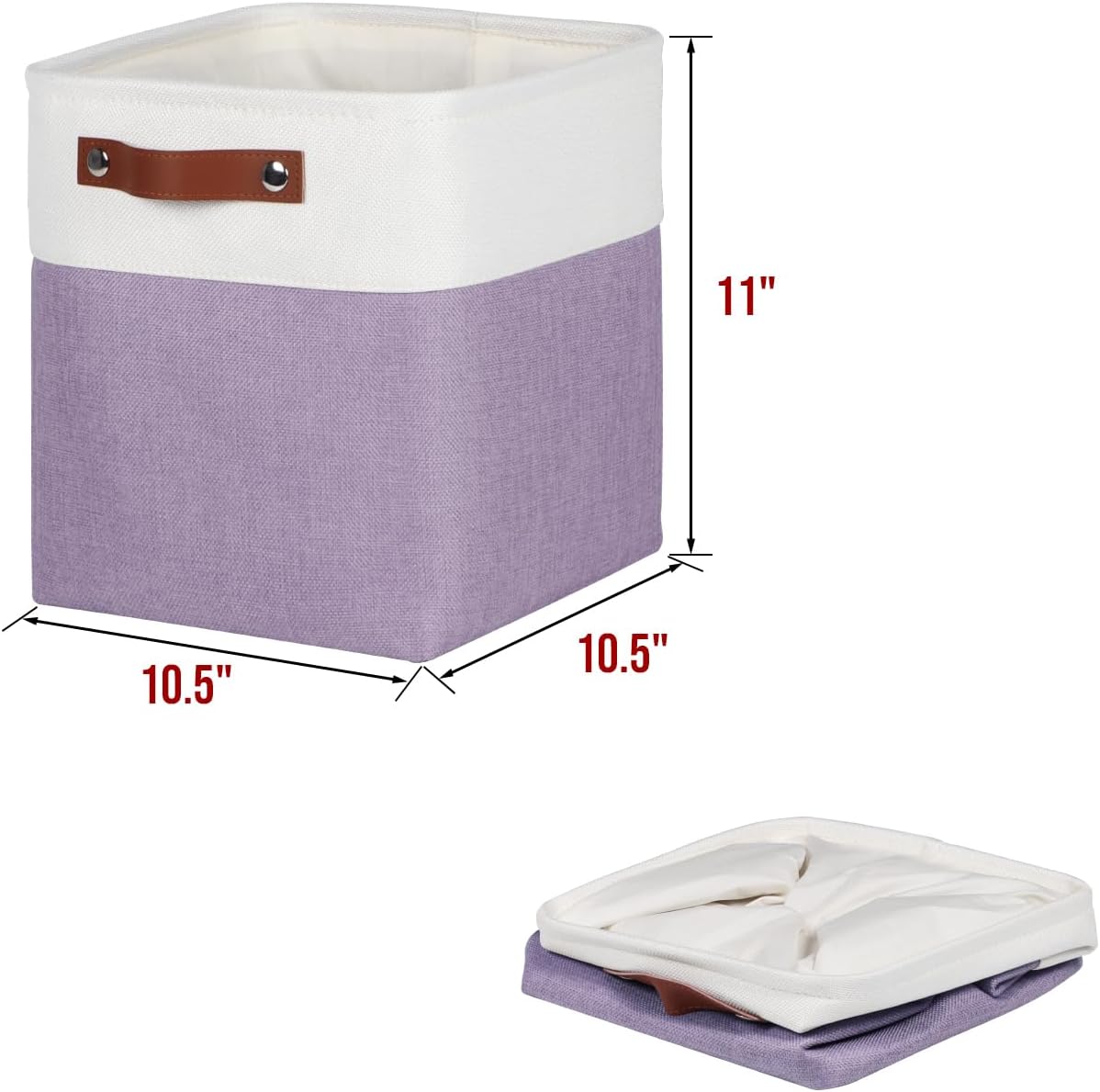 Univivi 10.5 Inch Fabric Cube Bins with Hard Bottom, 4 Pack Storage Baskets with PU Handles for