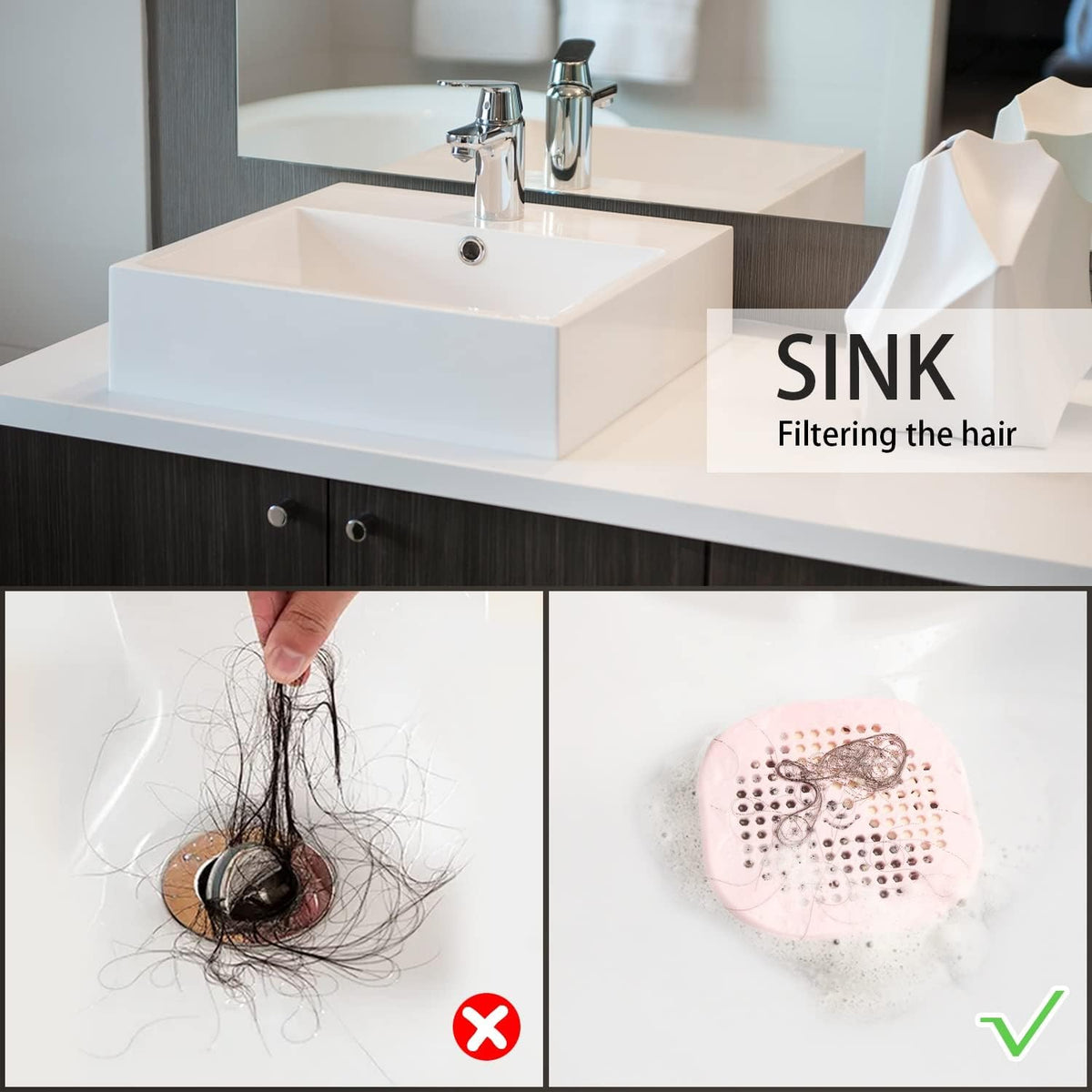 2 Pack Shower Drain Hair Catcher Silicone Drain Protector Hair Stopper with Suction Cup for Shower