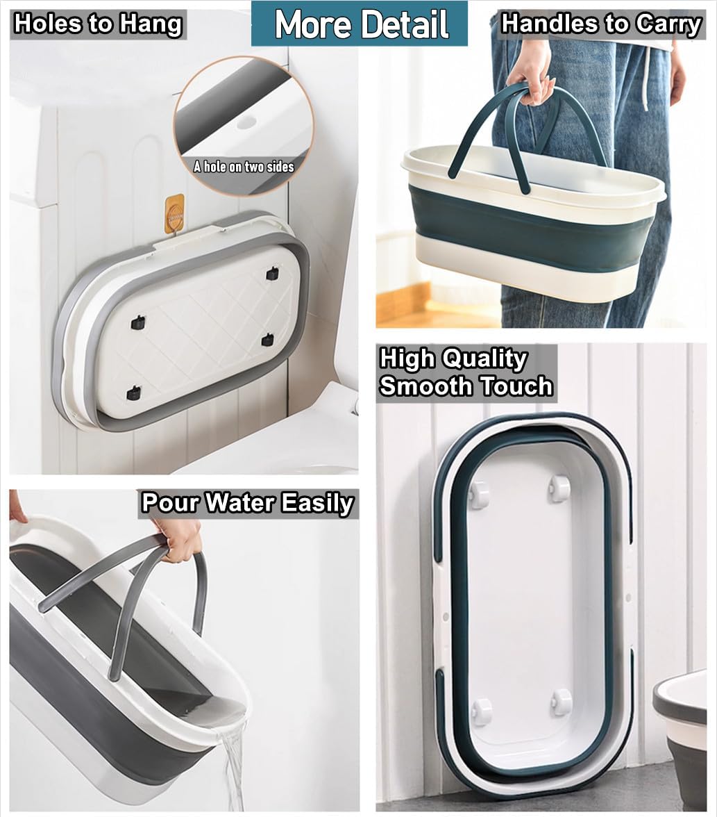 Collapsible Mop Bucket Basin Tub with Handle and Wheels, 12L (3.2 Gallon) Foldable Small Plastic