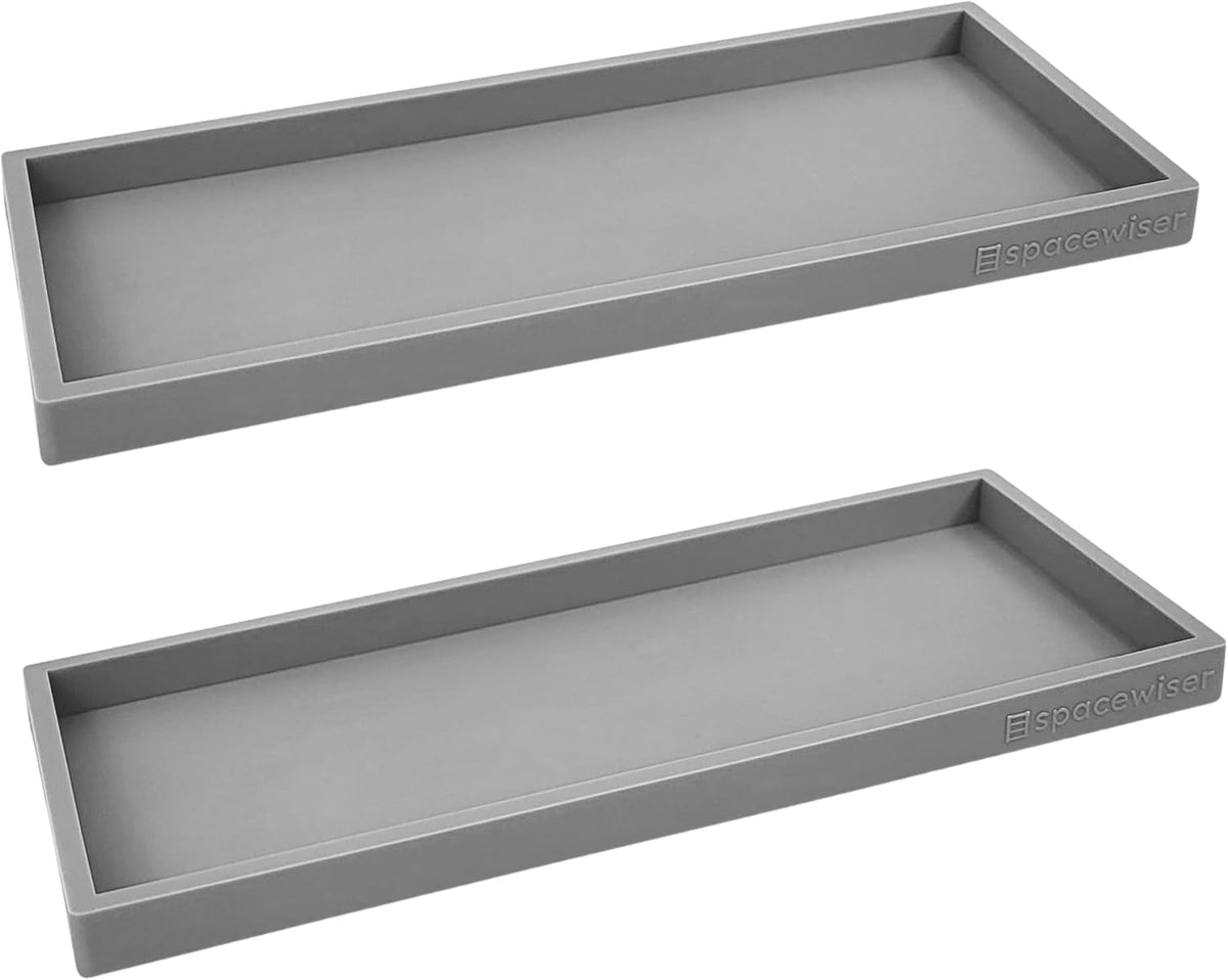Countertop and Vanity Tray - 2 PC Large 11.7" Silicone Bathroom Trays, Counter Organizer, Dish Soap