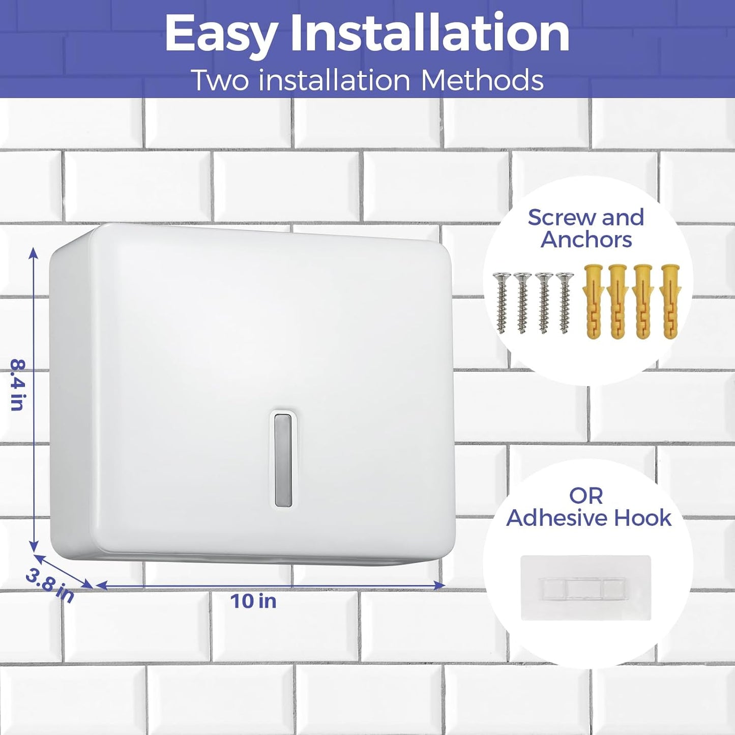 Multifold Paper Towel Dispenser Wall Mount (White) – Large Capacity C-Fold, Trifold, and Folded
