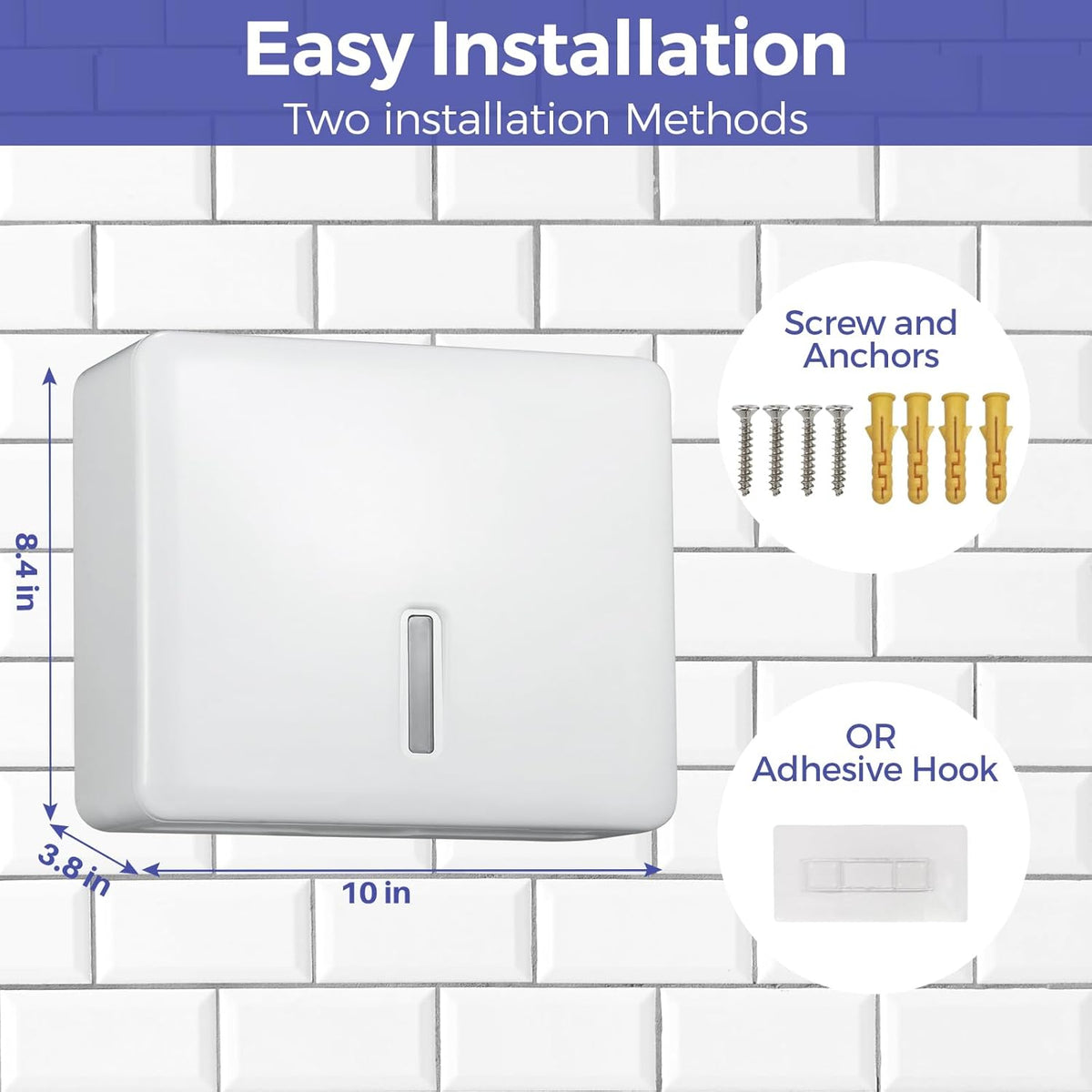 Multifold Paper Towel Dispenser Wall Mount (White) – Large Capacity C-Fold, Trifold, and Folded