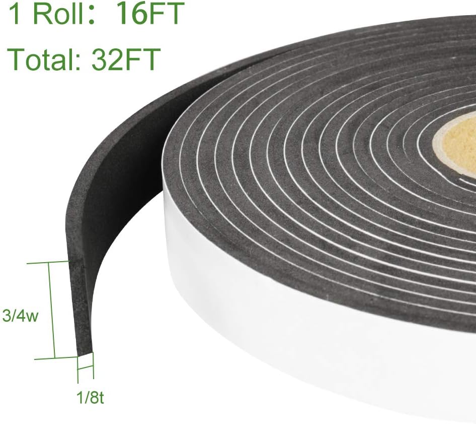 2 Rolls Foam Seal Tape for Door Window Seal Insulation, 3/4in Wx1/8in T Soundproof and Shockproof