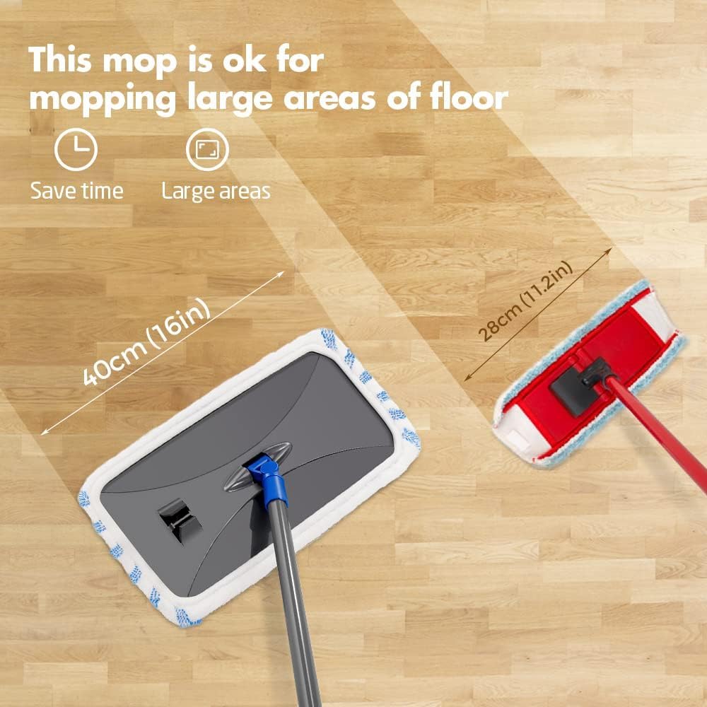 Masthome Extra Large Microfiber Mop for Floor Cleaning, 16“ Flat Mop with 5 Pad for Wet & Dry Use