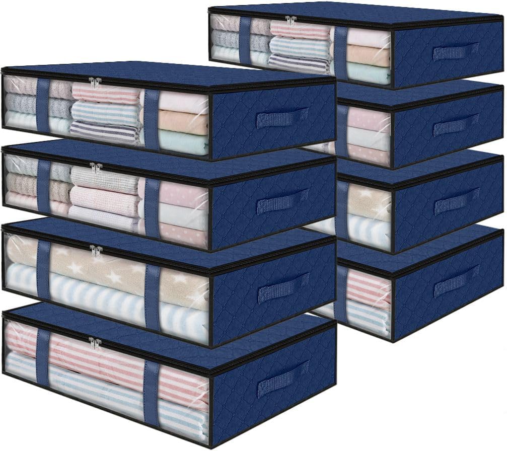 StorageRight Under Bed Storage Bins, 8-Pack 40L Foldable Fabric Storage Bags with Transparent