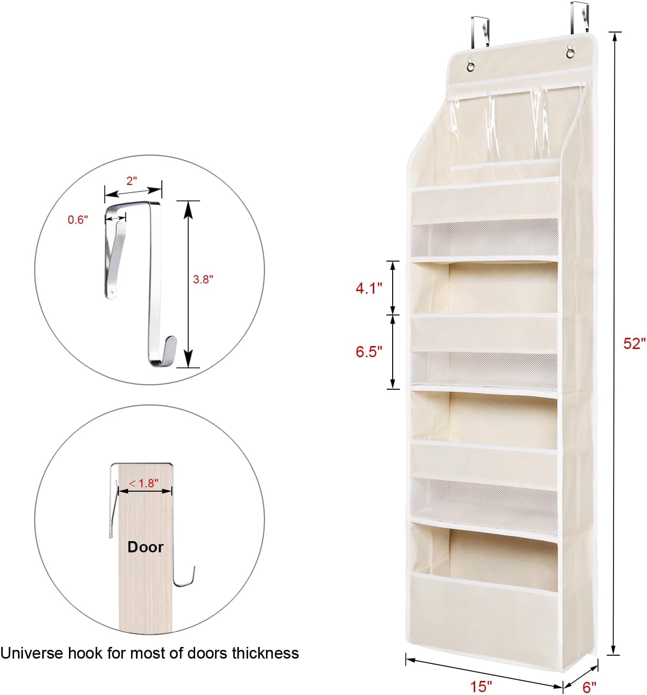 Univivi 5-Shelf Over Door Hanging Organizer Fabric Door Storage with 4 Large Pockets and 3 Small