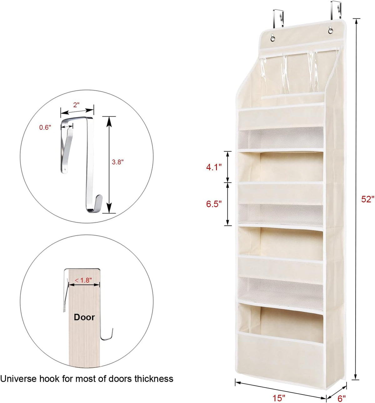 Univivi 5-Shelf Over Door Hanging Organizer Fabric Door Storage with 4 Large Pockets and 3 Small