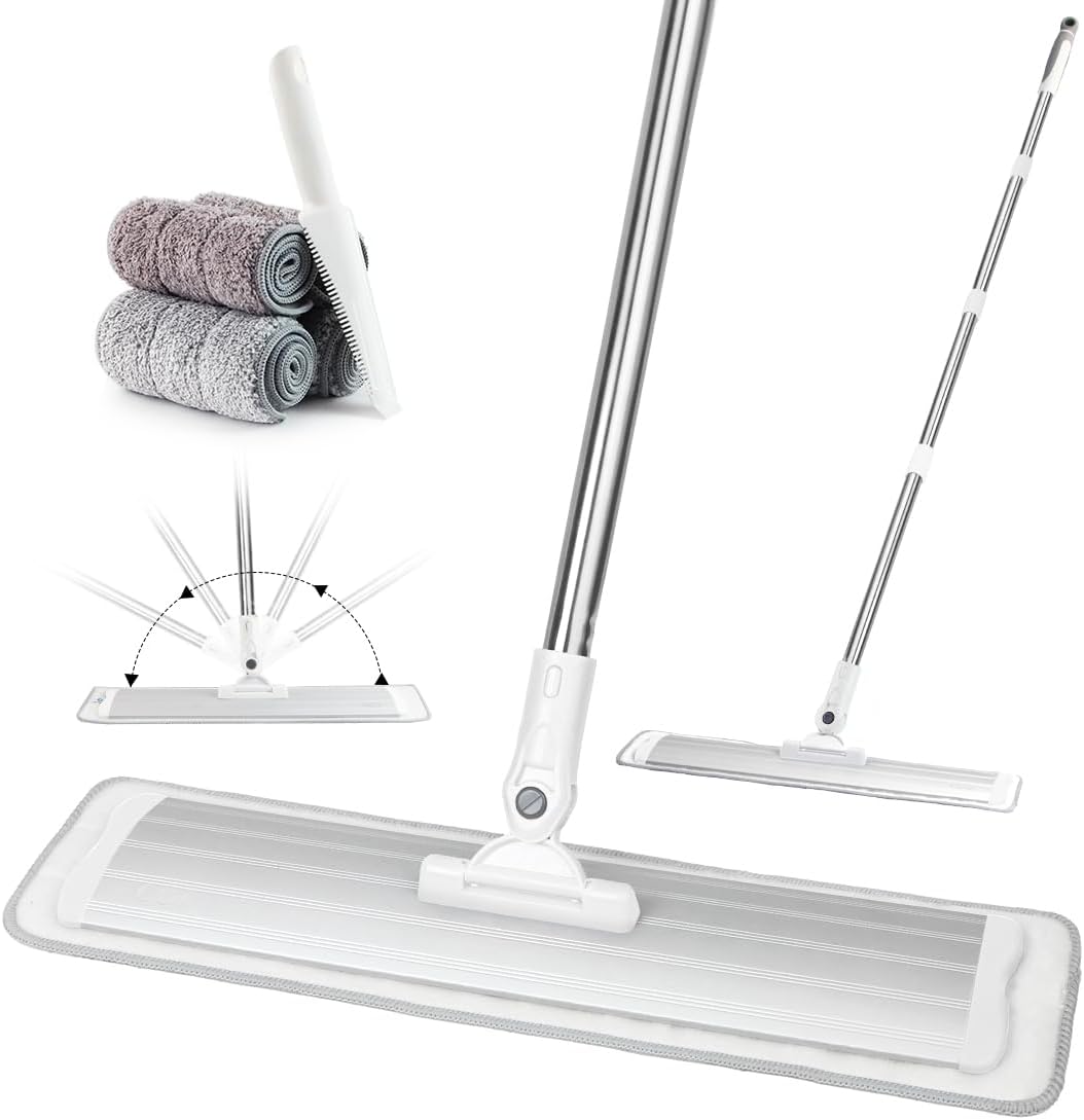 CQT Commercial Flat Microfiber Floor Mop Cleaning System 18" Inch Wet Dry and Dust Hardwood with 4