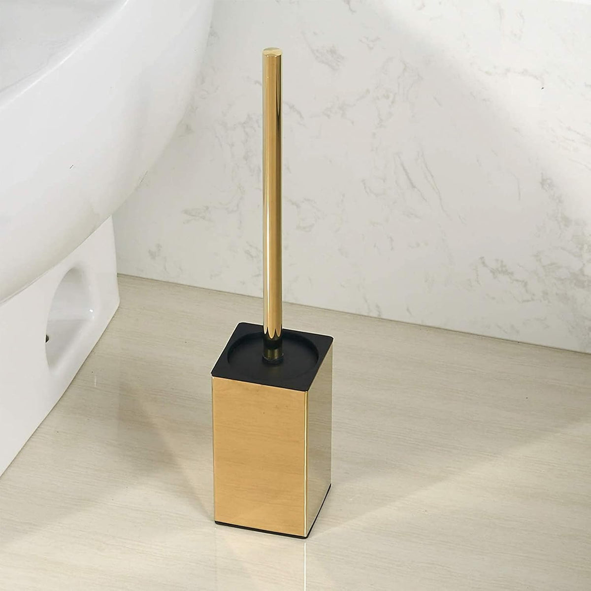 Toilet Brush Holder Stainless Steel 304 Standing Gold Square Toilet Brush Holder for Bathroom