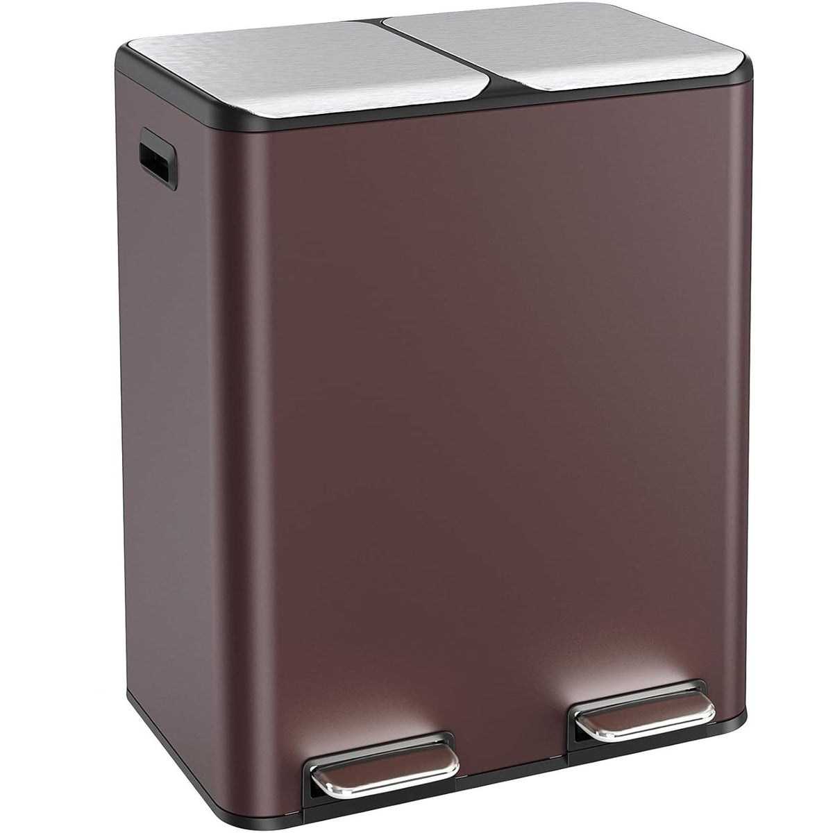 16 Gal (2 x 30 L) Dual Trash Can, Stainless Steel Kitchen Garbage Bin, Recycle Dustbin with Odor